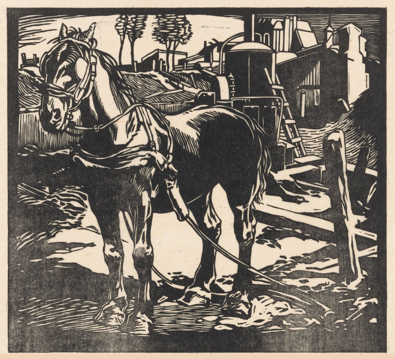 Spänd vagnhäst av Johannes Josephus Aarts (signed by artist)