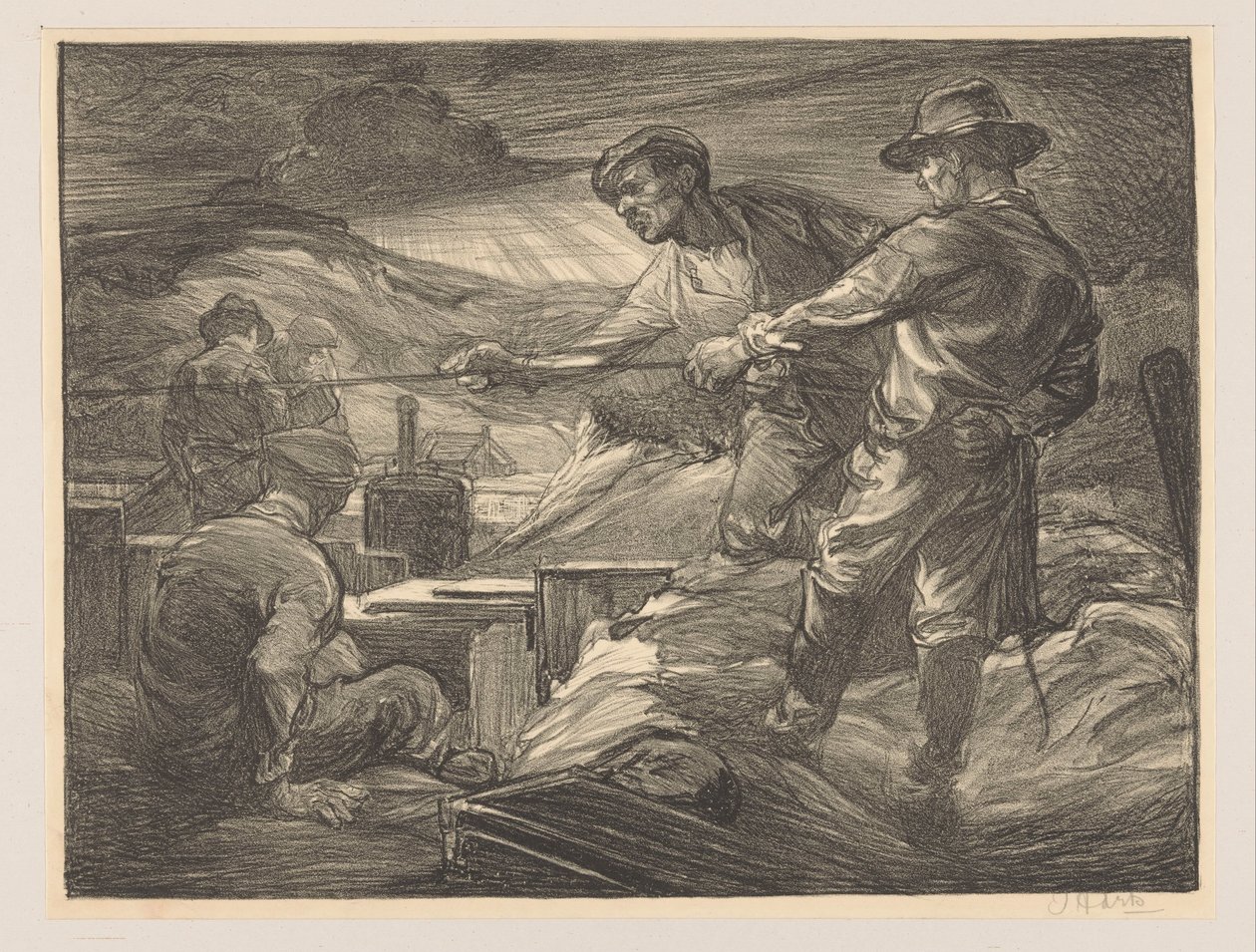 Arbetare som drar ett rep av Johannes Josephus Aarts (signed by artist)