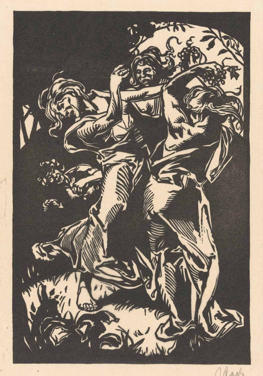 Dansande kvinnor med druvklasar och satyr av Johannes Josephus Aarts (signed by artist)