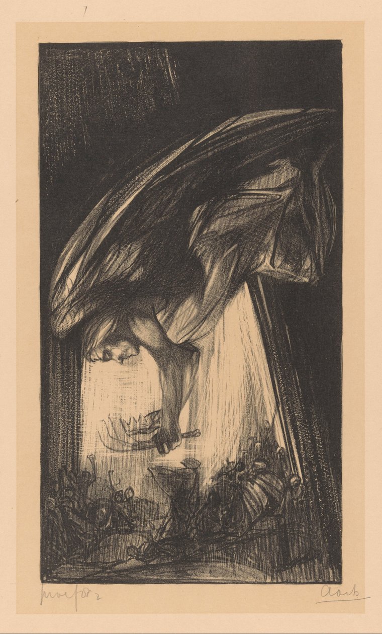 Ängel över skara människor av Johannes Josephus Aarts (signed by artist)