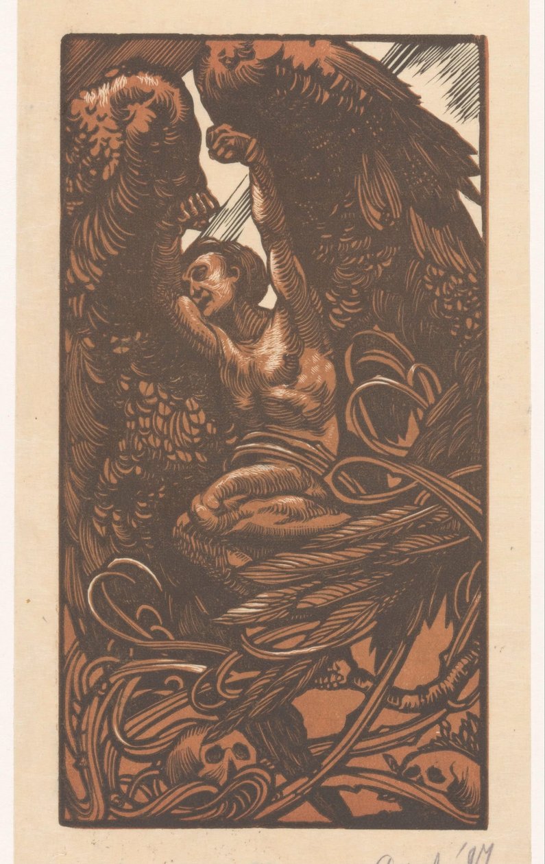 Bevingad kvinna med skallar av Johannes Josephus Aarts (signed by artist)