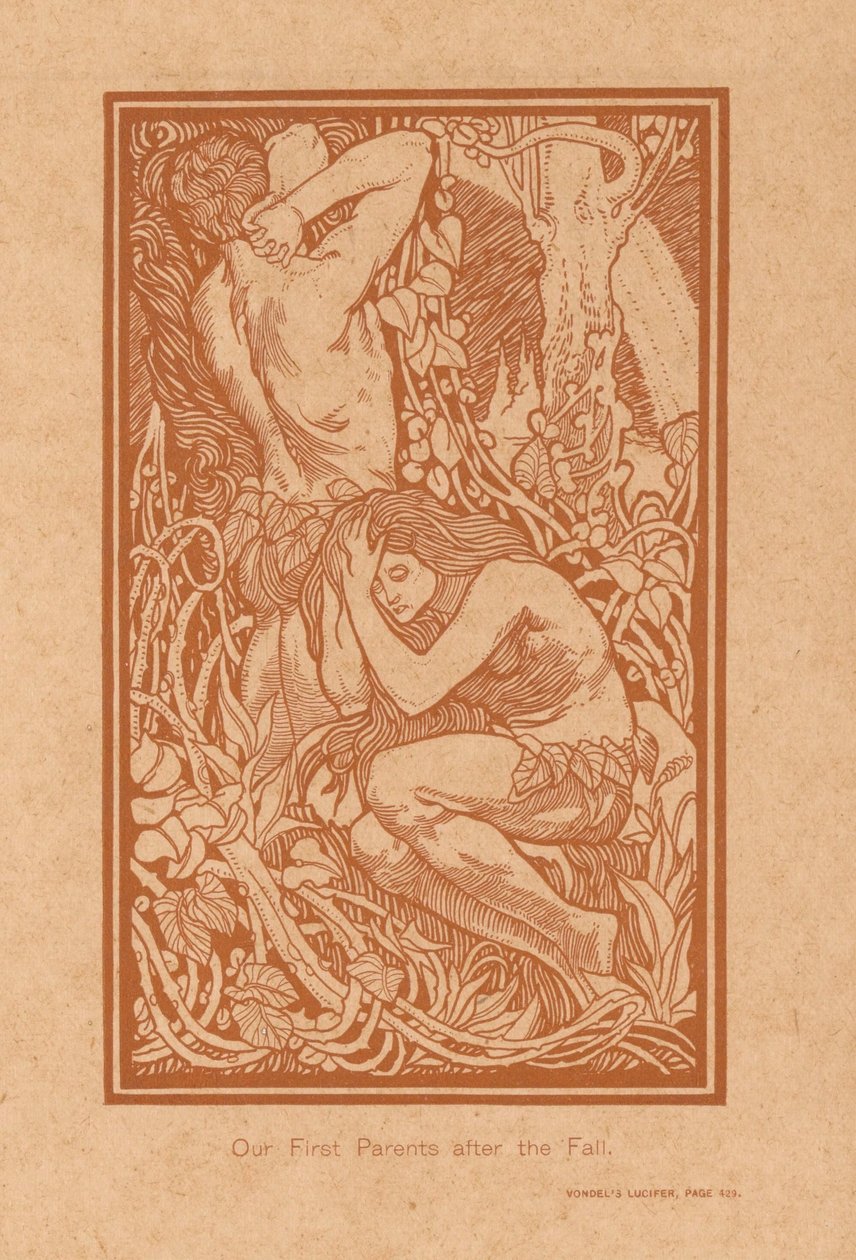 Adam och Eva na de zondeval Våra första föräldrar efter hösten (titel på objekt) av Johannes Josephus Aarts