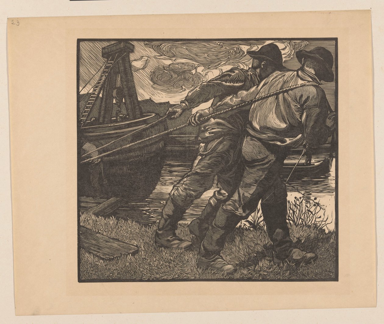 Arbetare med rep på stranden av Johannes Josephus Aarts