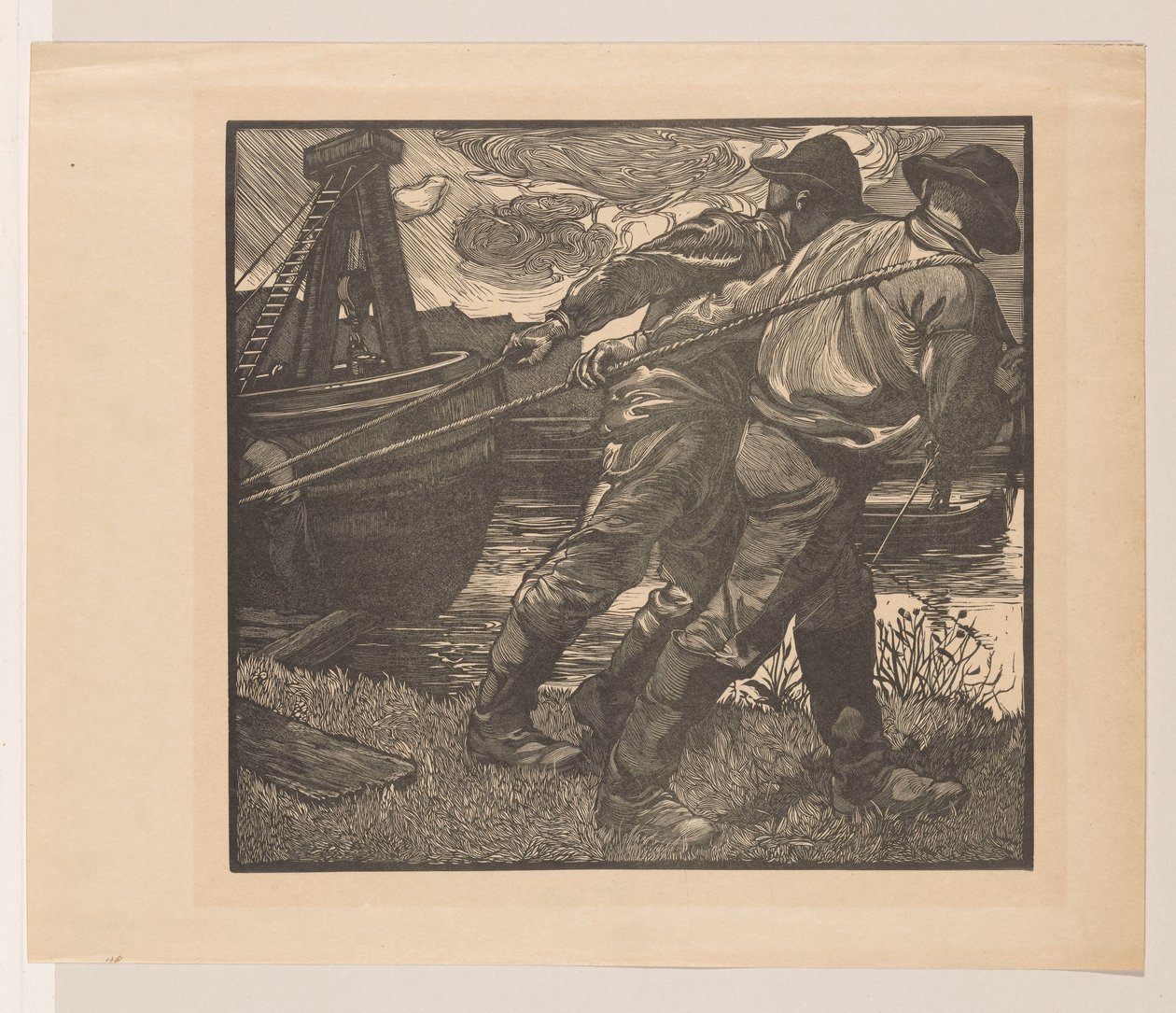 Arbetare med rep på stranden av Johannes Josephus Aarts