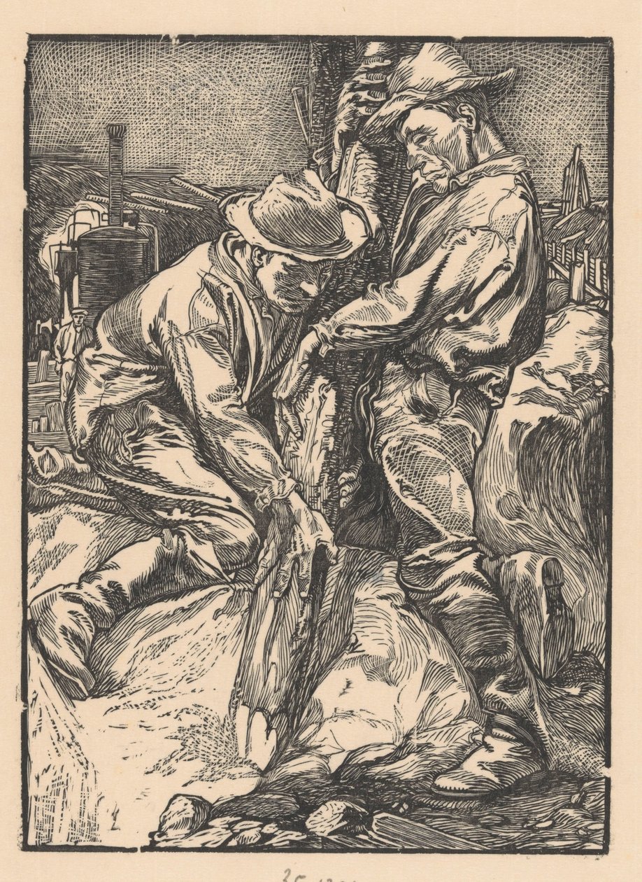 Byggnadsarbetare upptagna med pålning av Johannes Josephus Aarts
