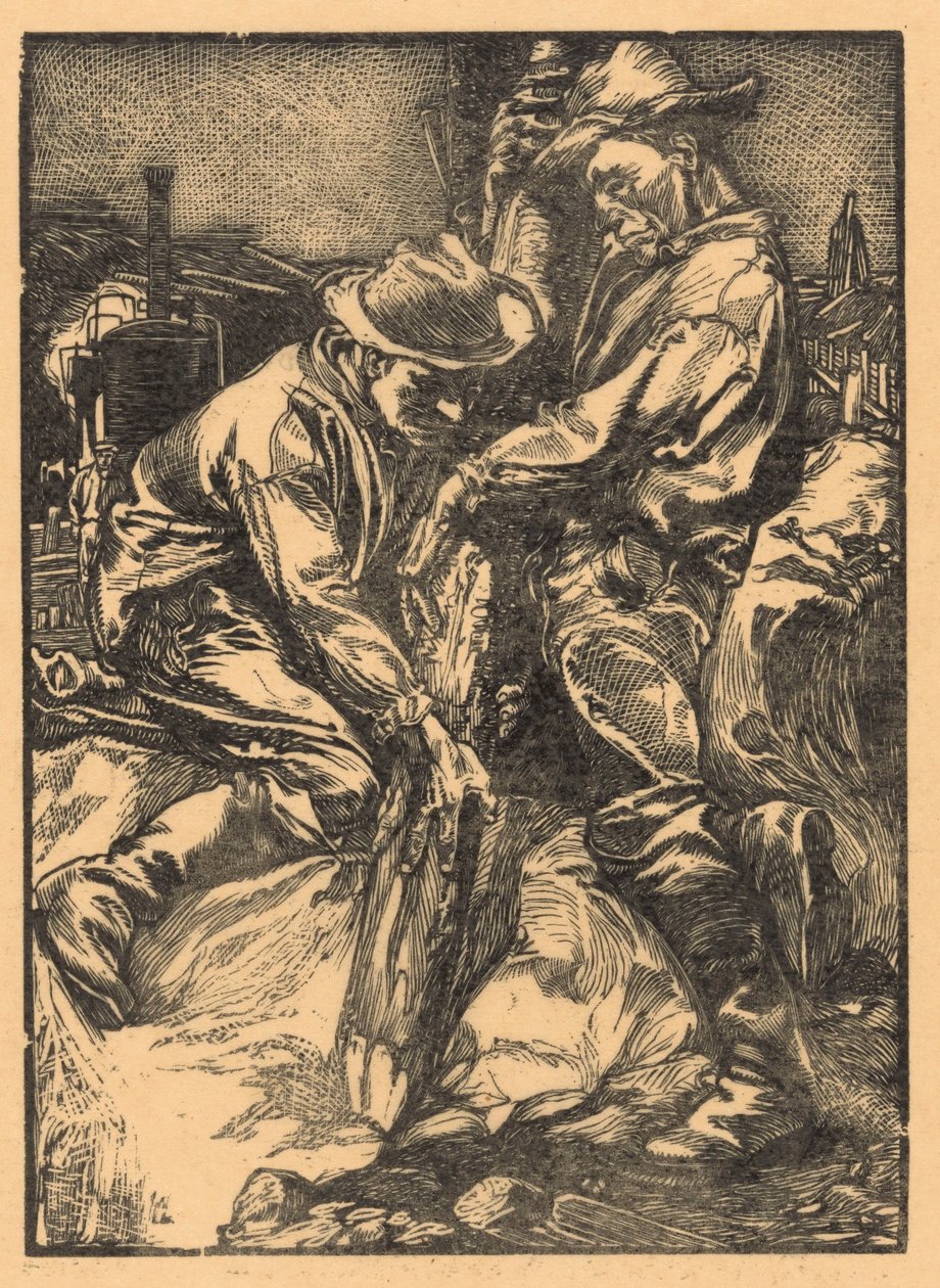 Byggnadsarbetare upptagna med pålning av Johannes Josephus Aarts