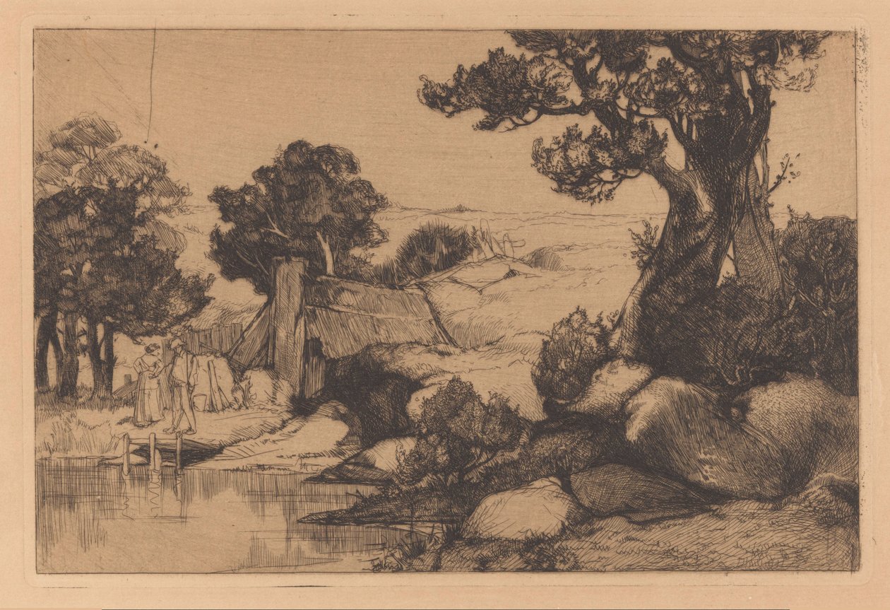 Landskap med man och kvinna på stranden av Johannes Josephus Aarts