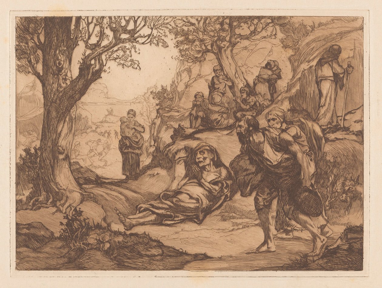 Män, kvinnor och barn i ett kuperat landskap av Johannes Josephus Aarts