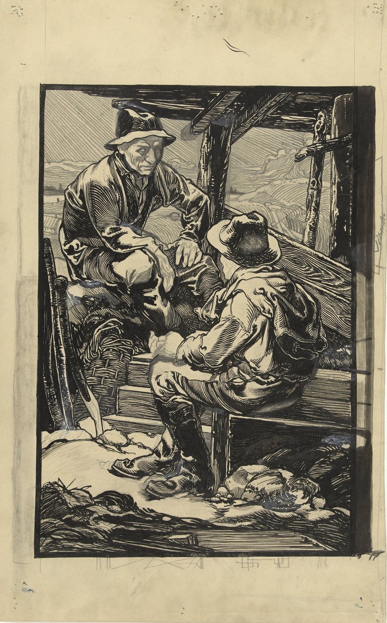 Två vallarbetare i en plankkoja av Johannes Josephus Aarts