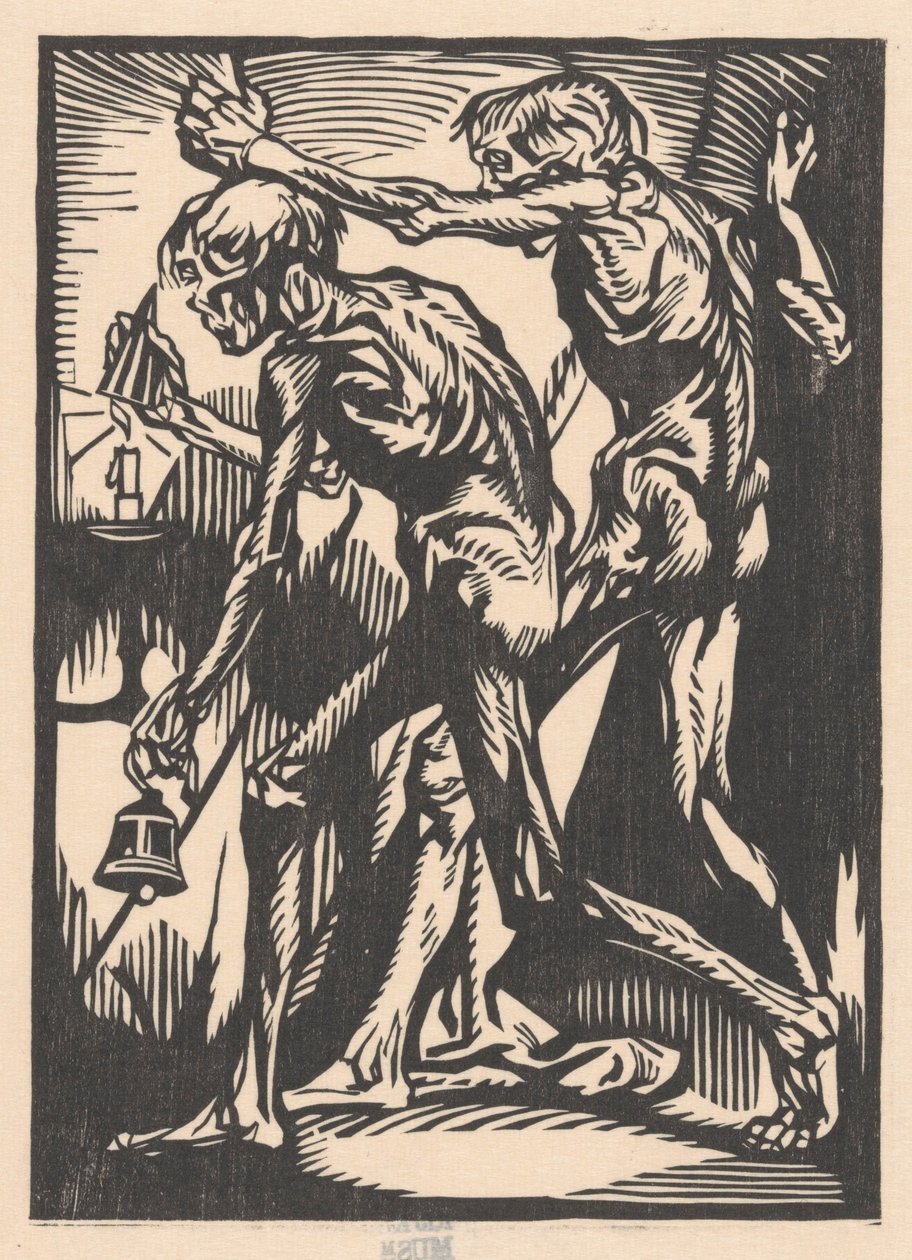 Två nakna mansfigurer med klocka och ljussläckare av Johannes Josephus Aarts