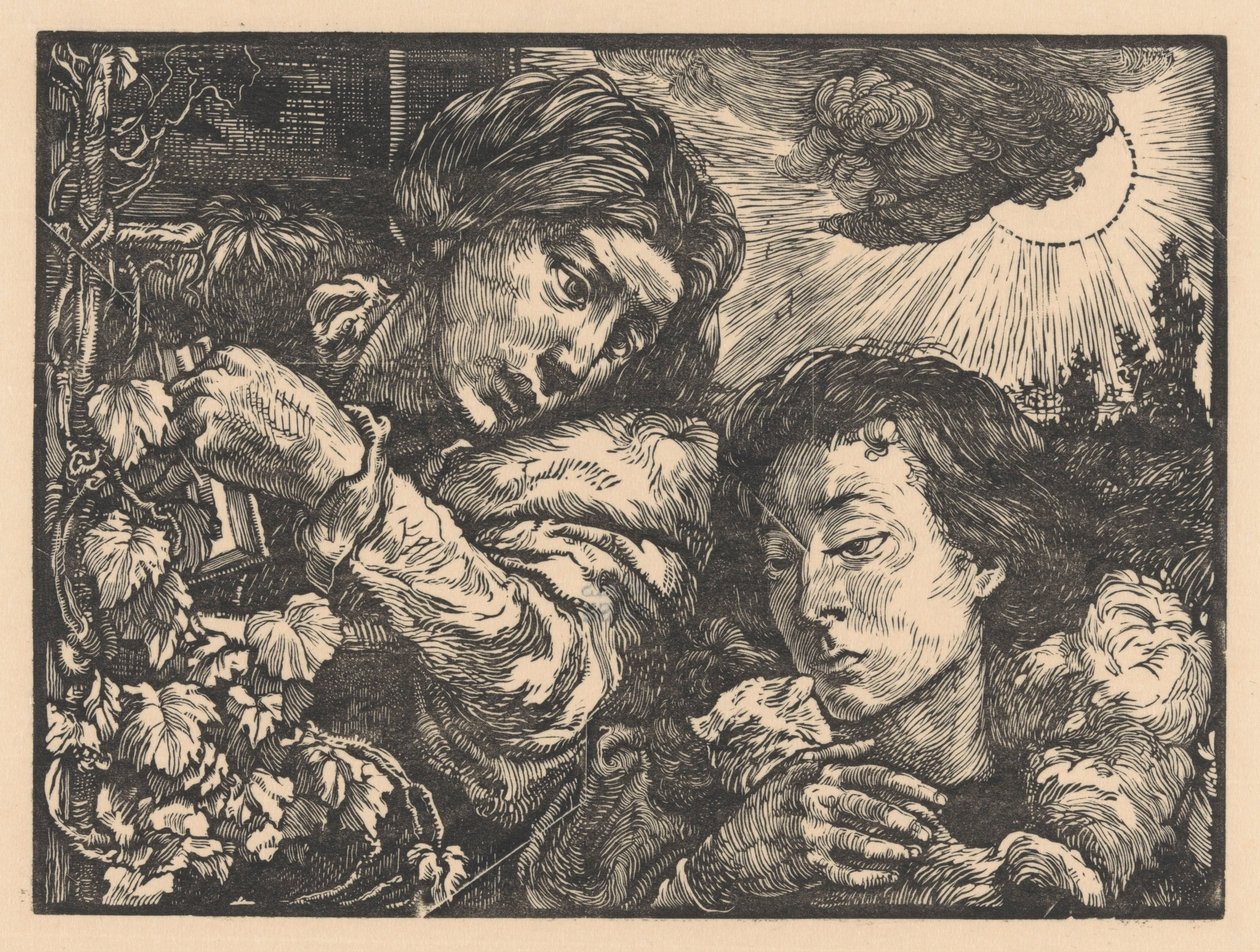 Två kvinnor vid en vinstock av Johannes Josephus Aarts