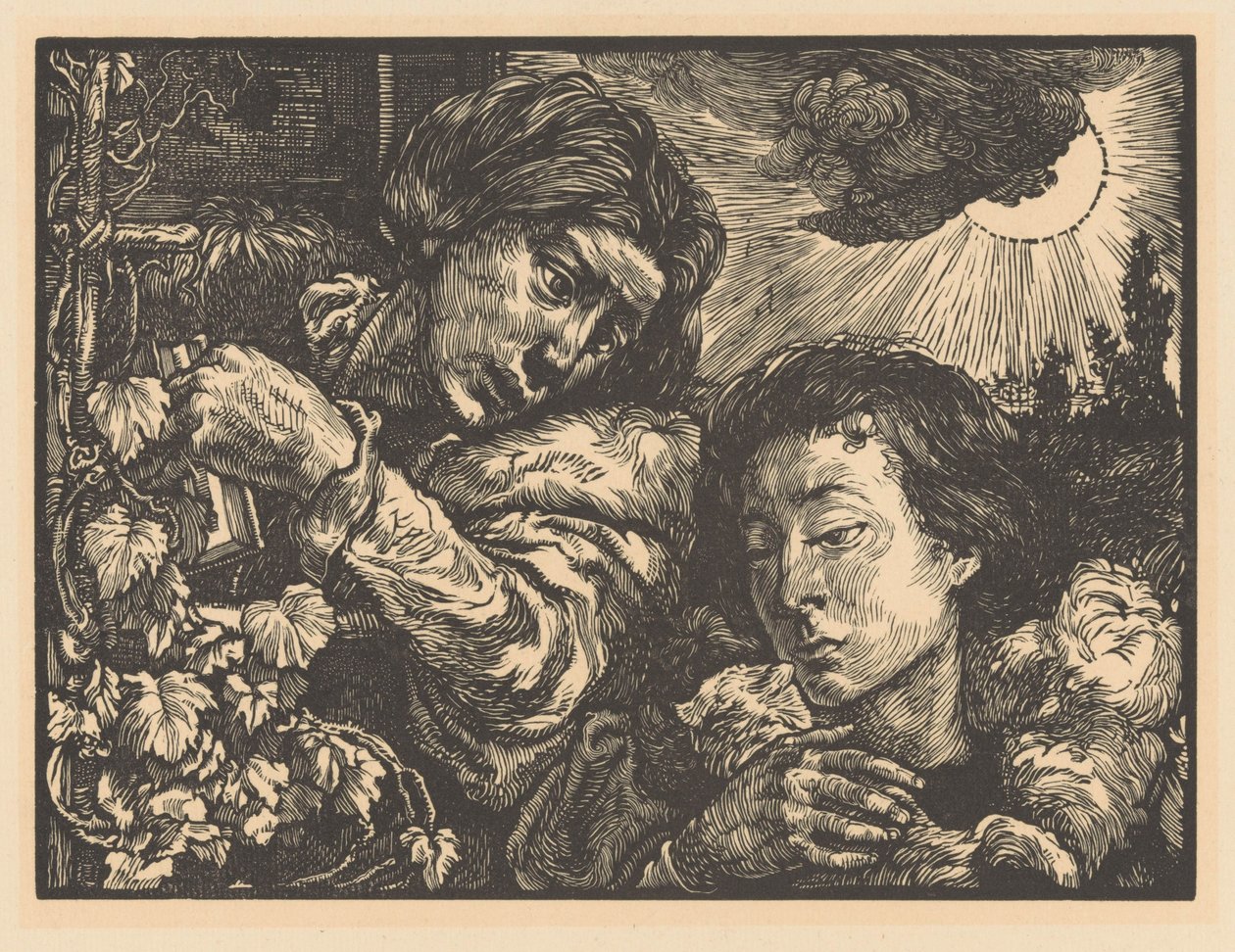 Två kvinnor vid en vinstock av Johannes Josephus Aarts