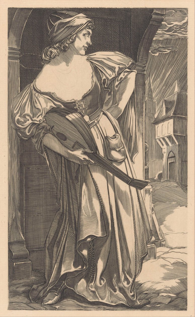 Kvinna med en luta på gatan av Johannes Josephus Aarts