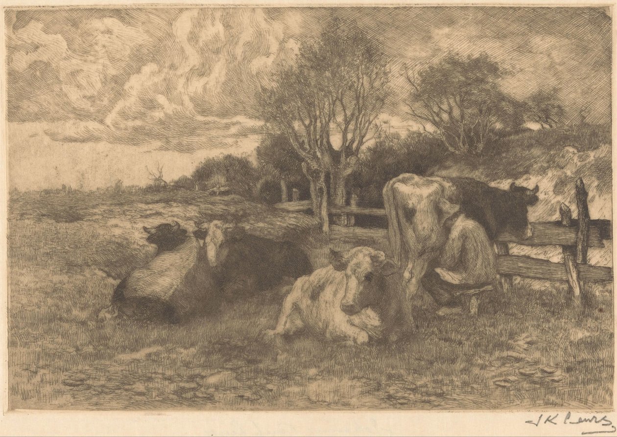 Landskap med kor av Johannes Karel Leurs (signed by artist)