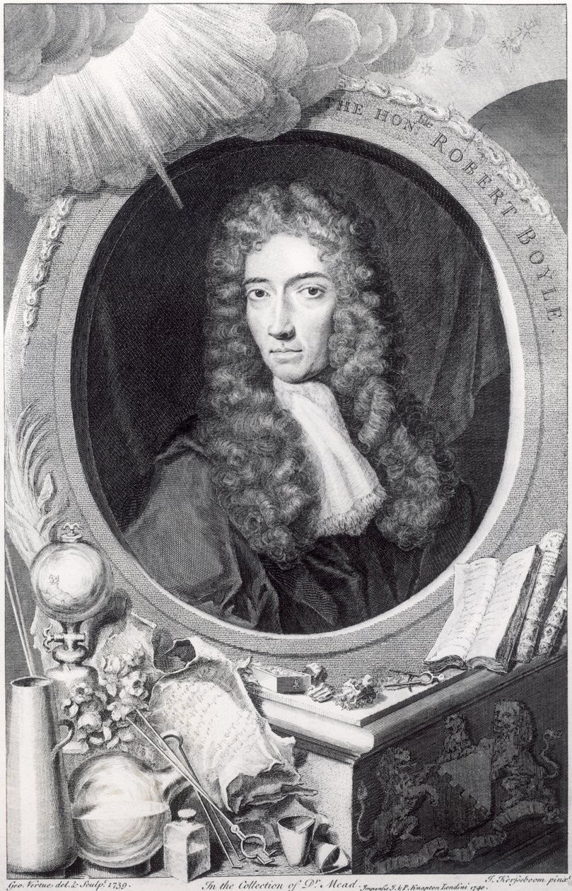 Porträtt av den ärade Robert Boyle (1627-91) graverad av George Vertue (1684-1756) 1749 av Johannes Kerseboom