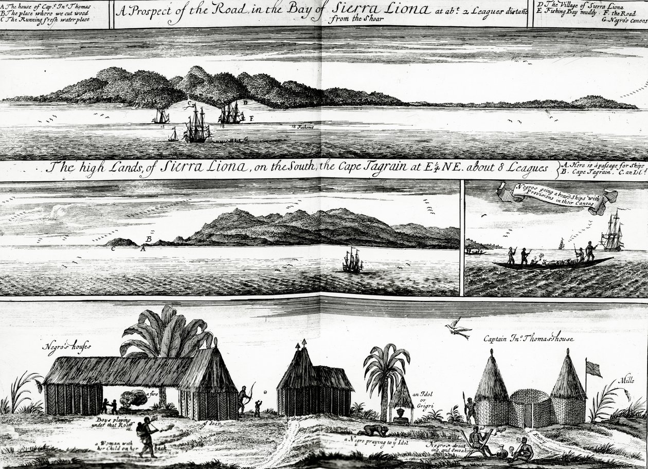 A Prospect of the Road in the Bay of Sierra Liona, en illustration från vol. 5 av Awnsham och John Churchills 