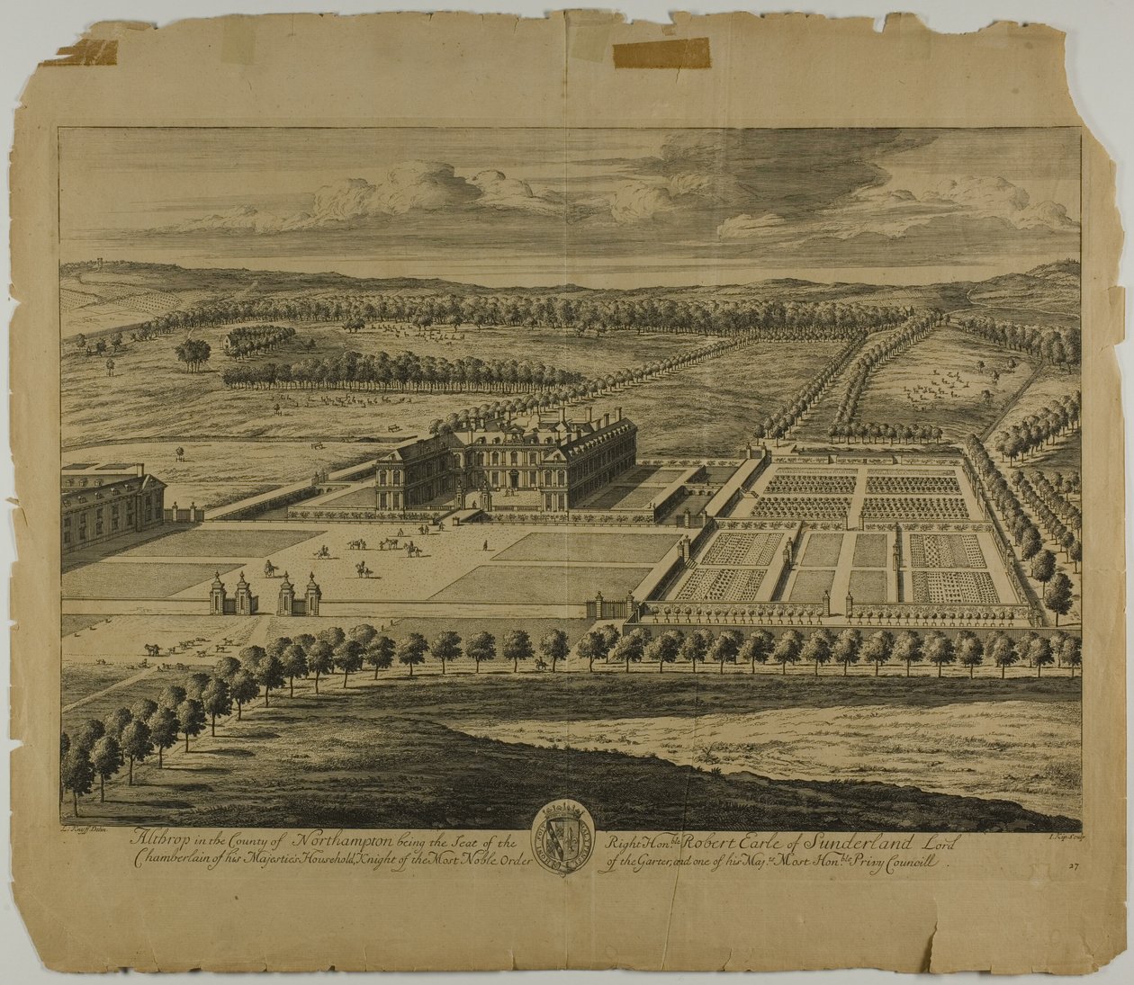Althrop i County of Northampton, skylt 27 från Britannia Illustrata av Johannes Kip