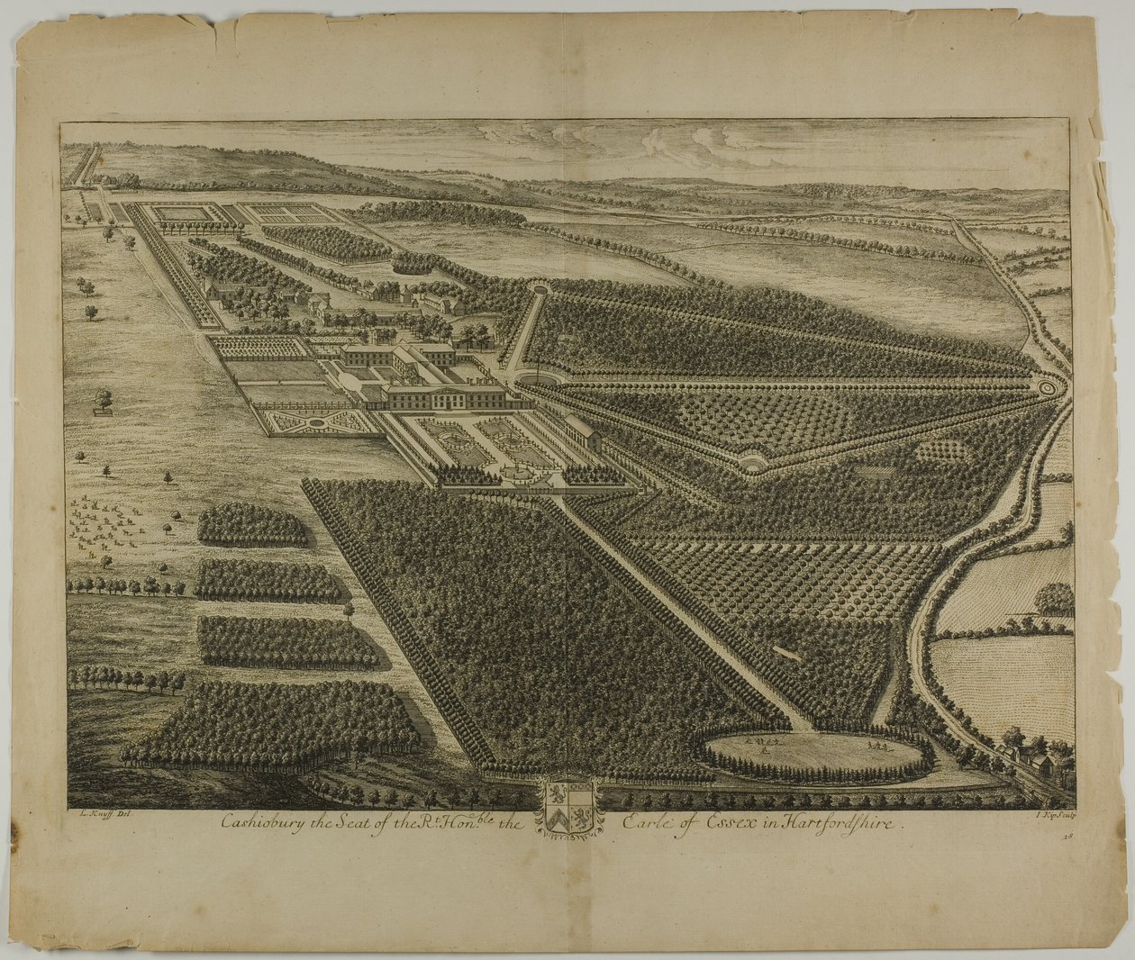 Cashiobury, plansch 28 från Britannia Illustrata av Johannes Kip