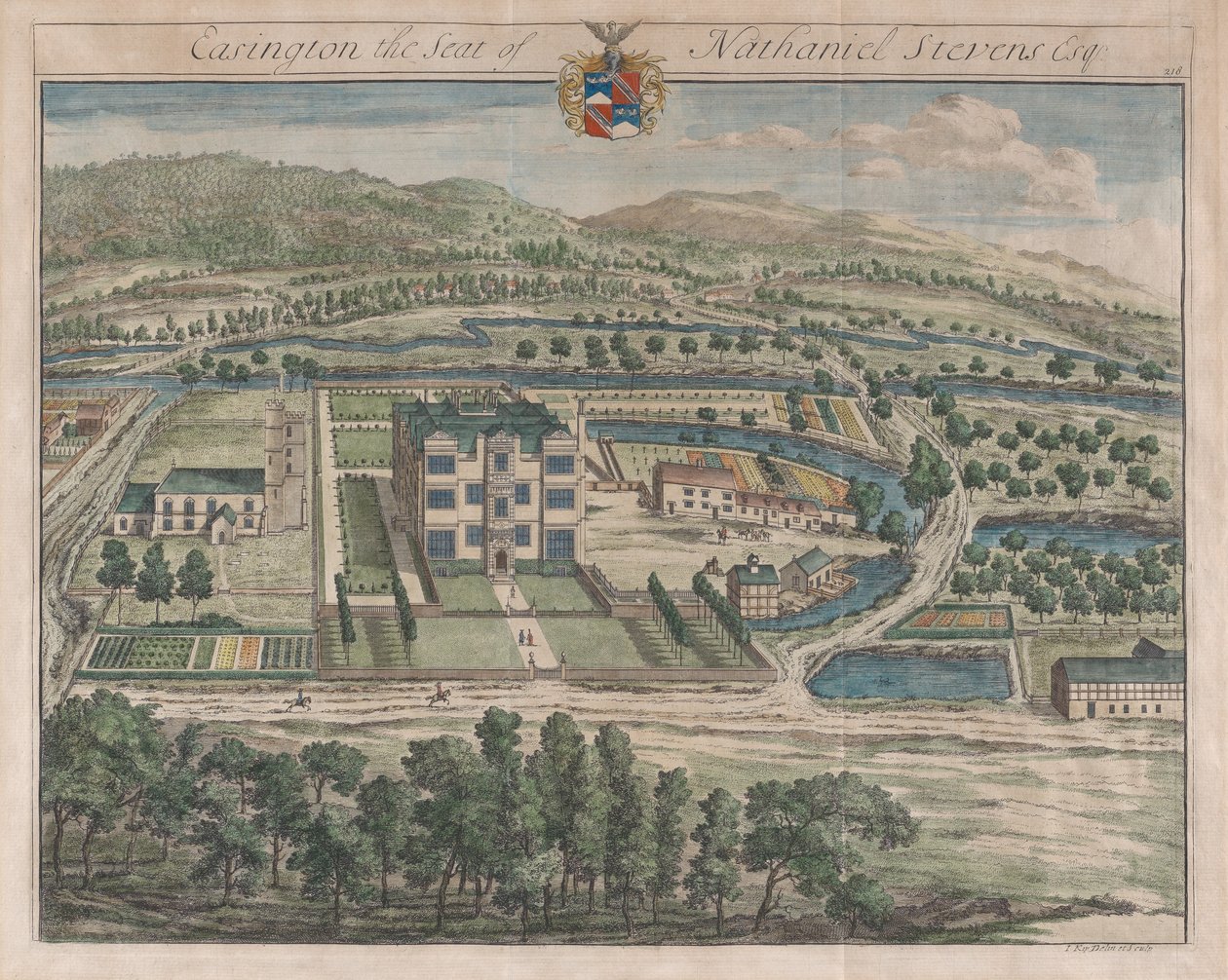 Easington, The Seat of Nathaniel Stevens, [1712] återutgiven 1768. av Johannes Kip