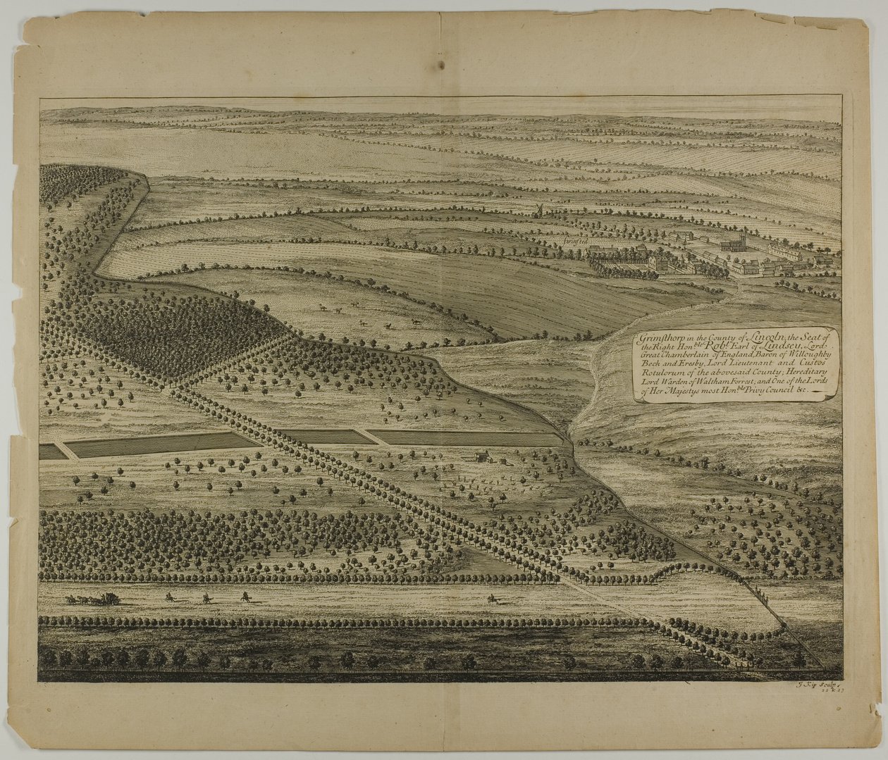Grimthorp i grevskapet Lincoln, plansch 23 från Britannia Illustrata av Johannes Kip
