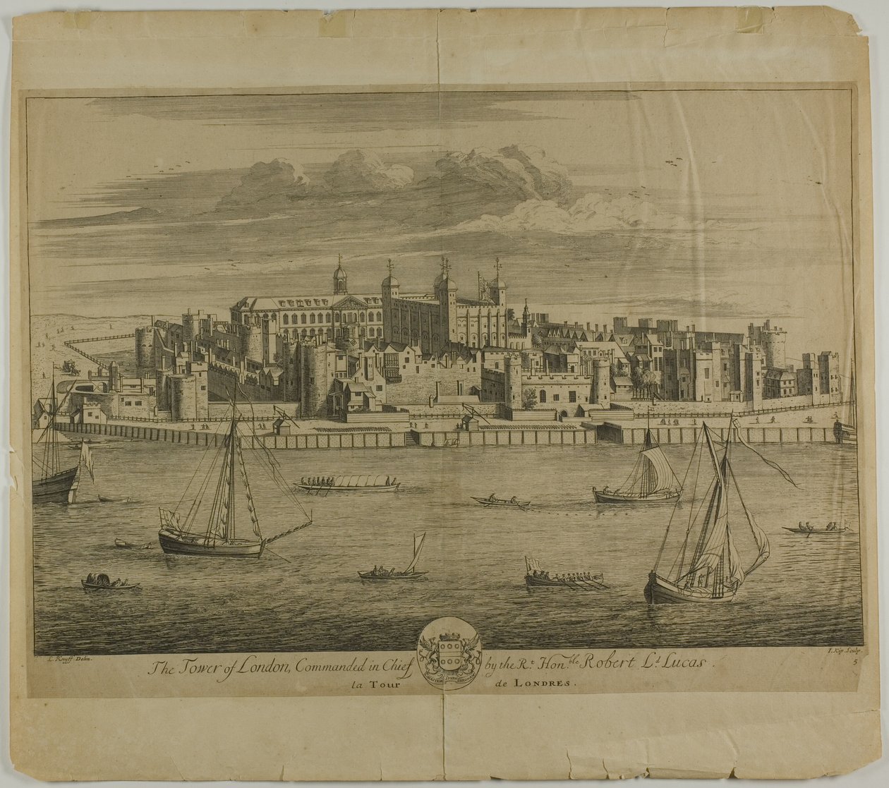 Towern i London, plansch fem från Britannia Illustrata av Johannes Kip