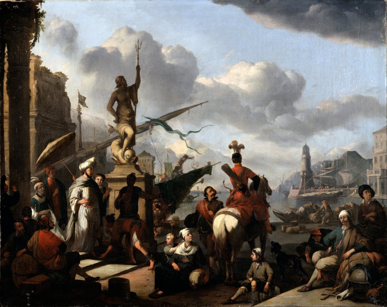 En italiensk hamnstad av Johannes Lingelbach