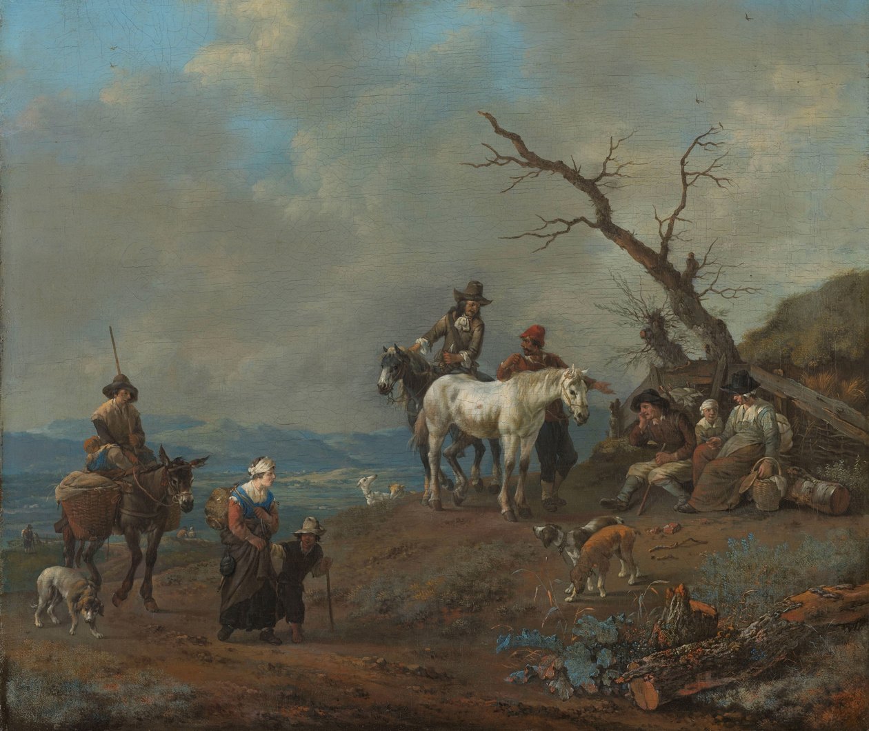 Landsväg med jägare och bönder av Johannes Lingelbach