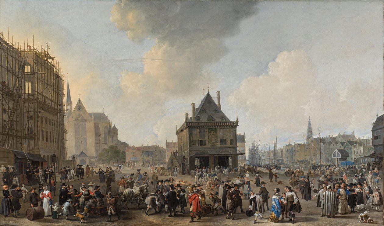 Dam, sedd från norr, med stadshuset under uppförande av Johannes Lingelbach