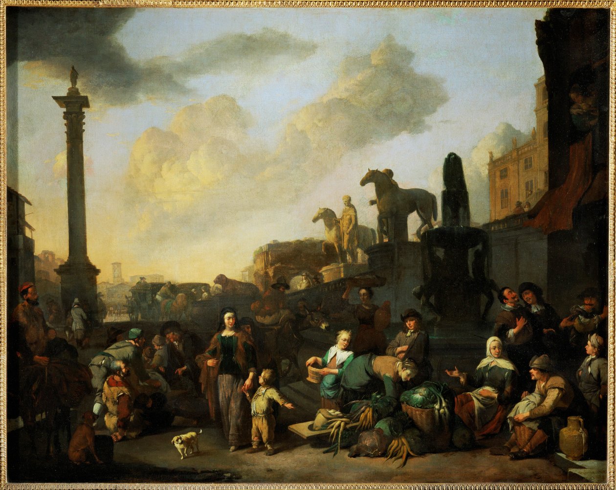Le marche aux herbes a Rome - örtmarknaden i Rom ... av Johannes Lingelbach