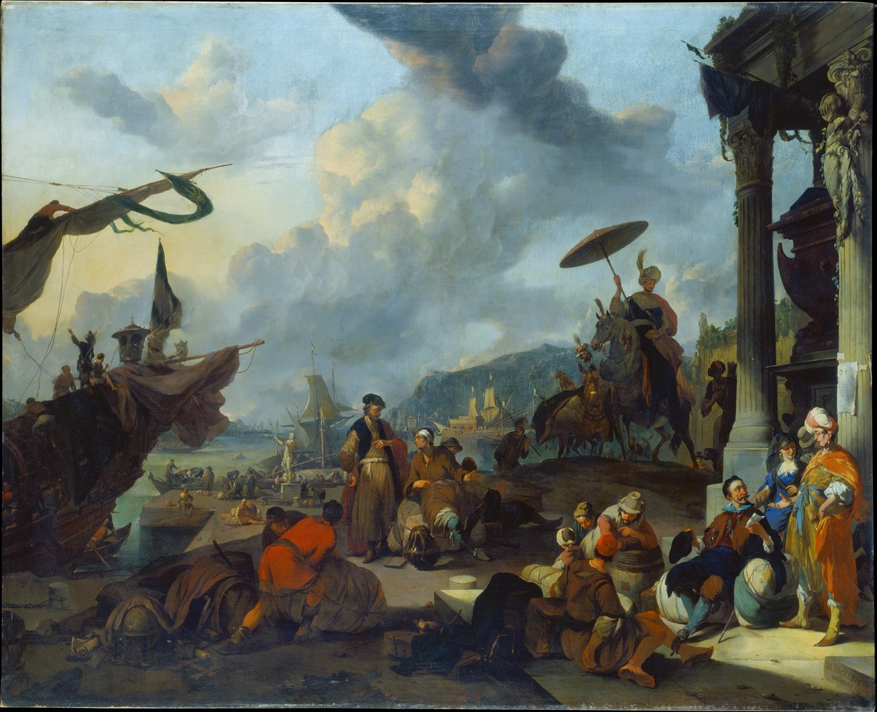 Medelhavshamnmotiv av Johannes Lingelbach