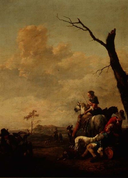 Vila efter jakten (panel) av Johannes Lingelbach