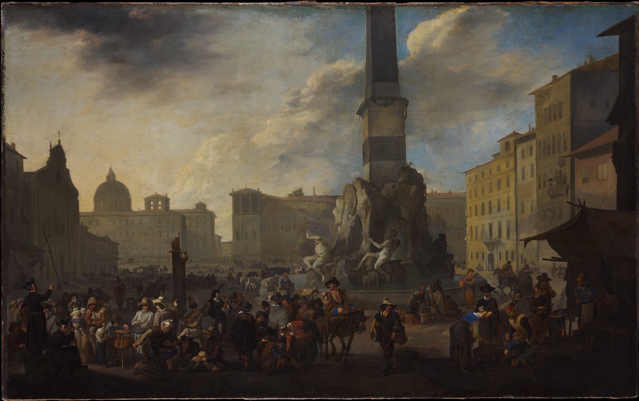 En scen från den romerska marknaden på Piazza Navona av Johannes Lingelbach