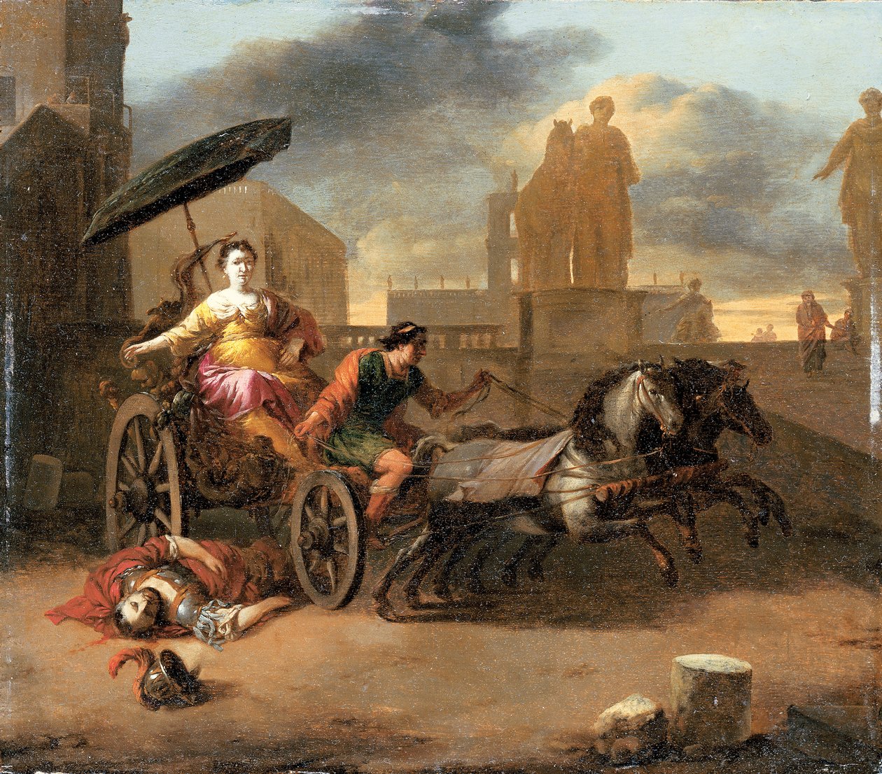 Servius Tullius död med Tullia i sin vagn av Johannes Lingelbach