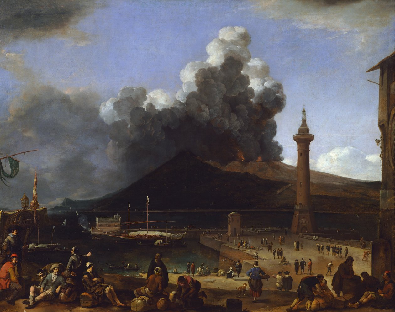 Hamnen i Neapel med Vesuvius utbrott, av Johannes Lingelbach (1622-1674), Italien av Johannes Lingelbach