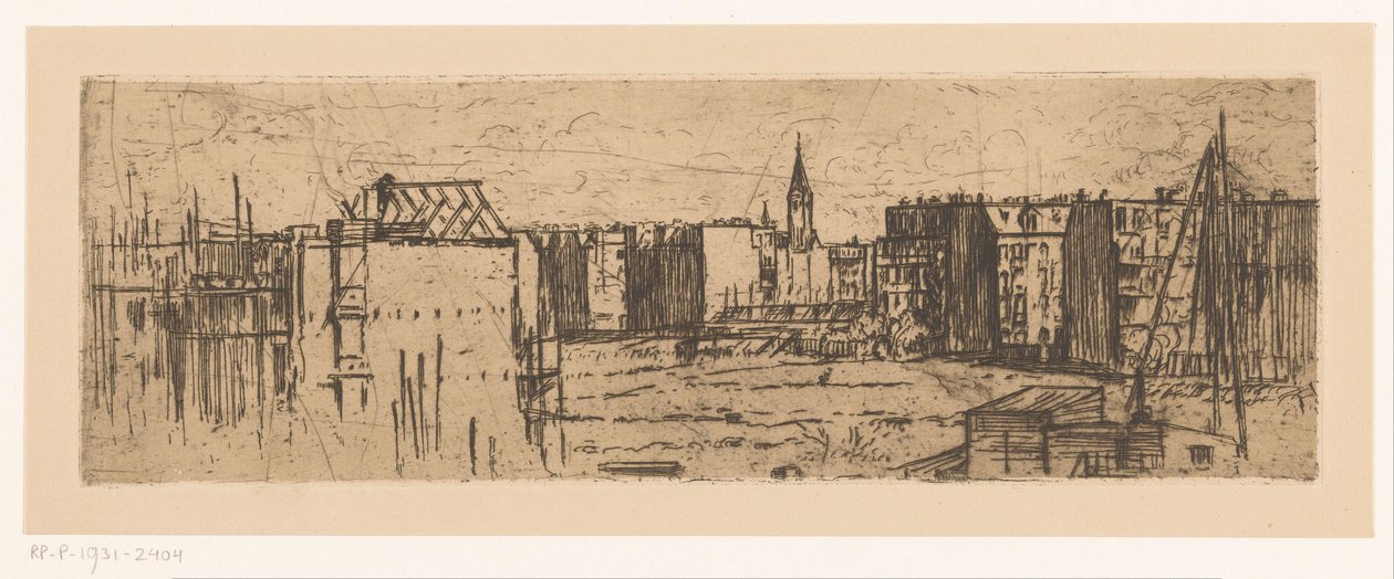 Vy över Amsterdam med hus under uppbyggnad av Johannes Löhr