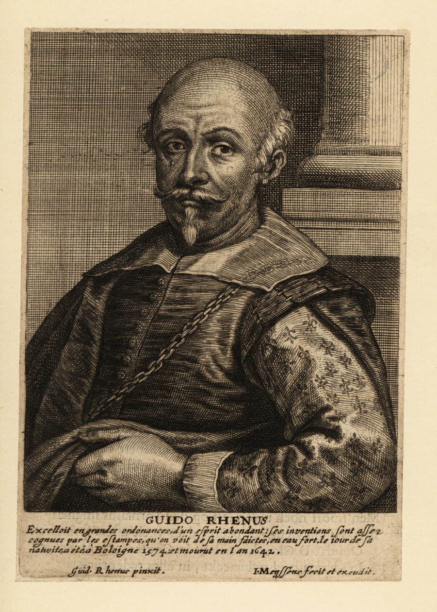 Porträtt av Guido Reni, italiensk målare från den bolognesiska skolan under barocken av Johannes Meyssens