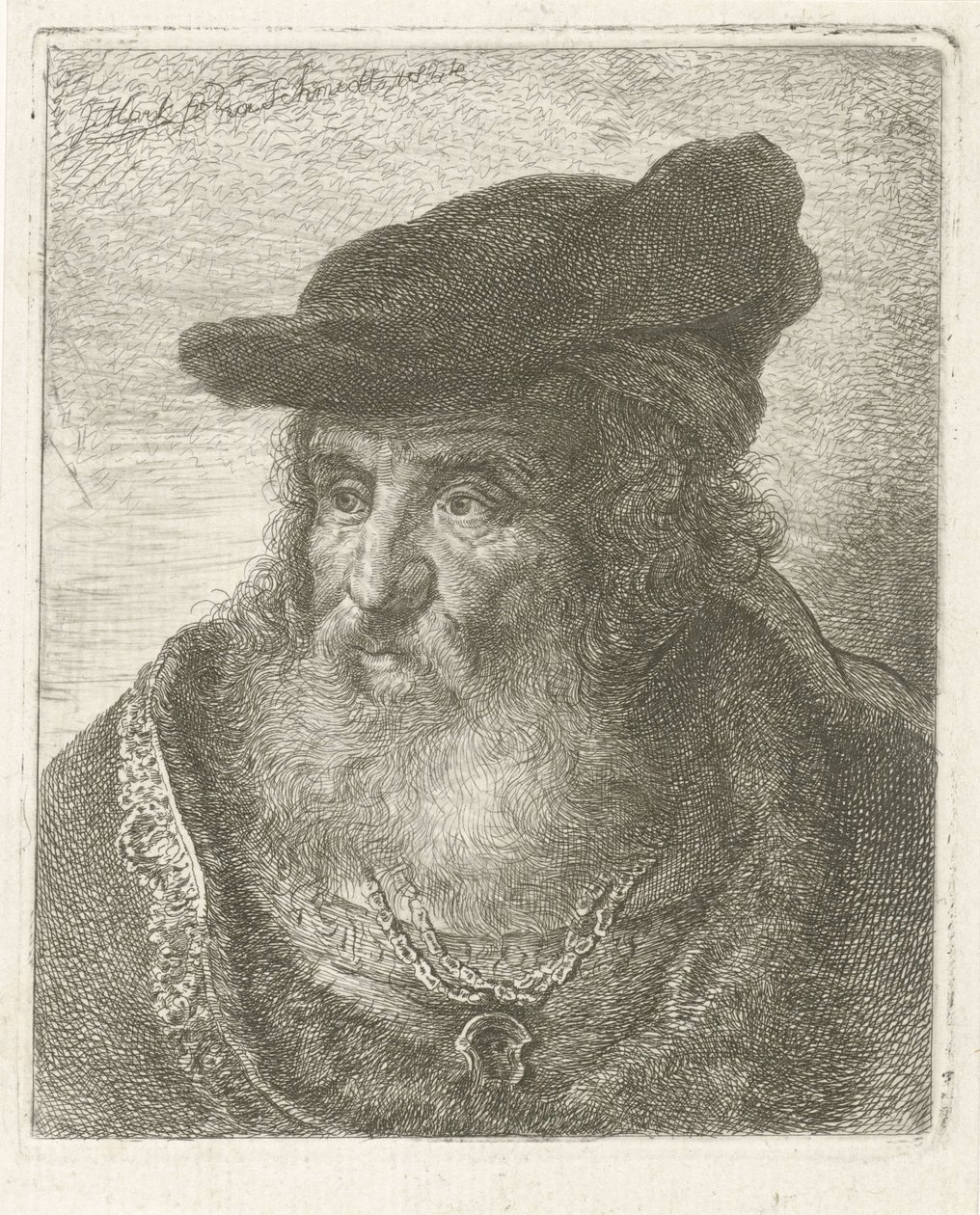 Porträtt av en gammal man med basker av Johannes Mock