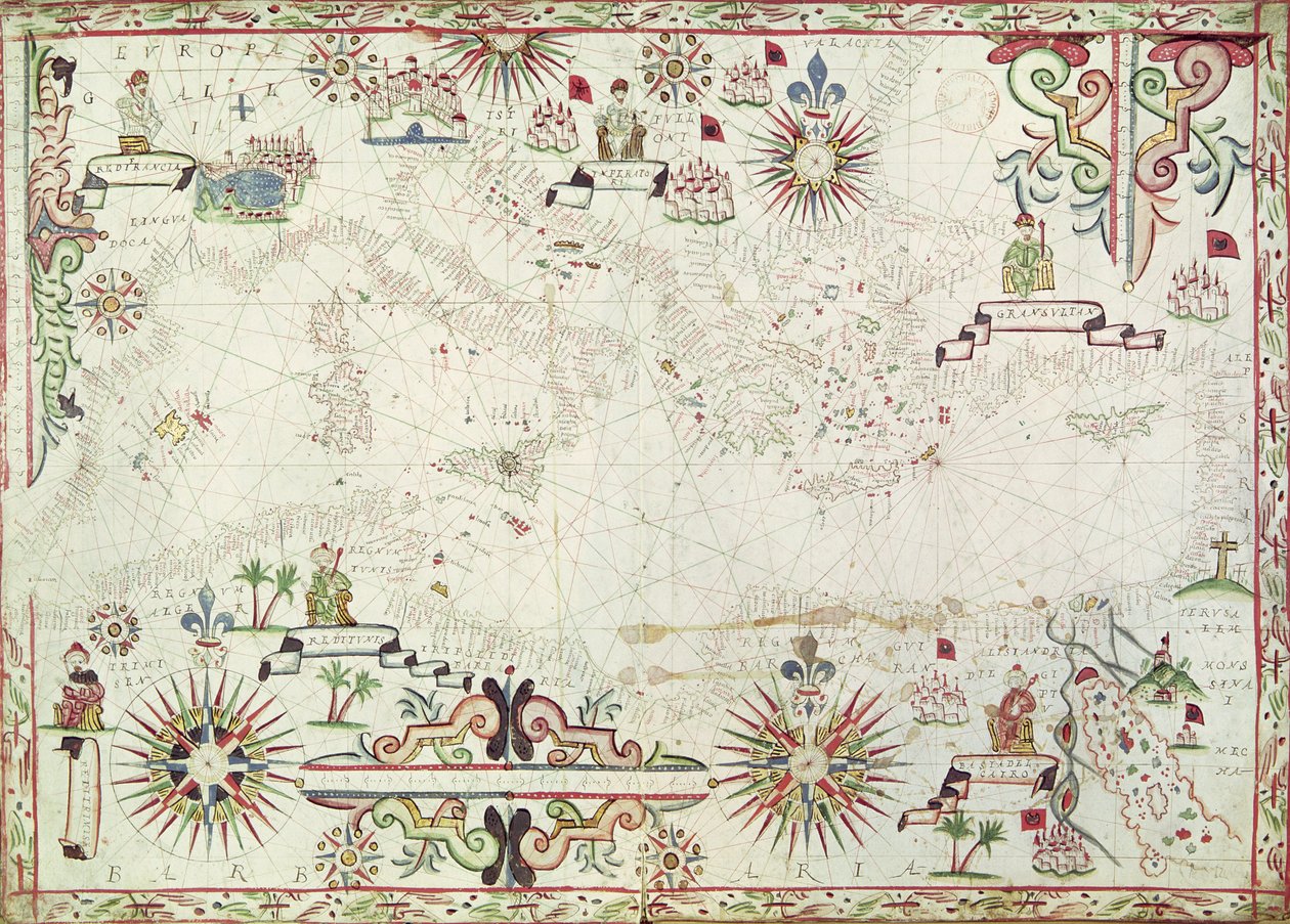 Karta över Medelhavet, 1625 av Johannes Oliva