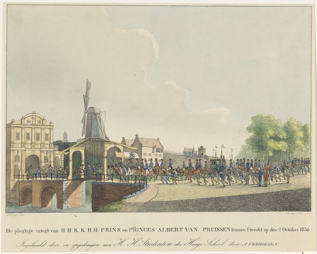 Prinsessan Marianne och hennes man Prins Alberts inresa till Utrecht 1830 H.H.K.K.H.H.s högtidliga inträde. Prins och prins Albert av Preussen i Utrecht den 2 oktober 1830 (titel på objekt) av Johannes Paulus Houtman