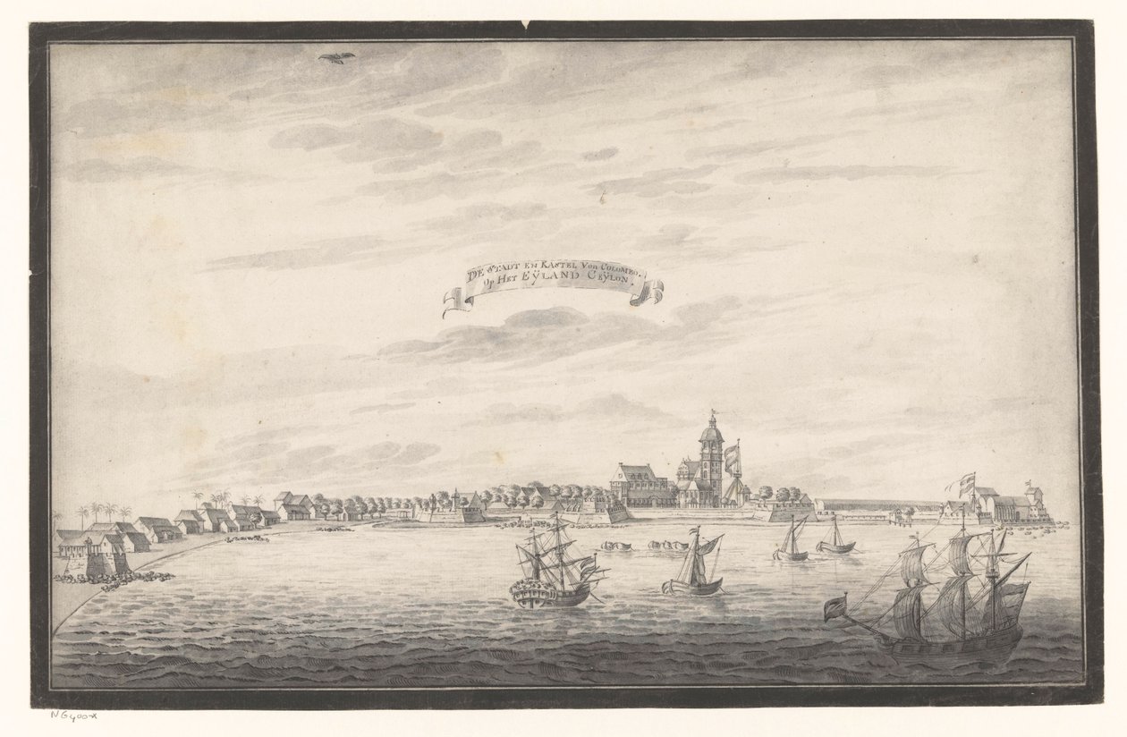 Utsikt över Colombo De Stadt och Kastel Von Colombo. On The Eijland Ceijlon (titel på objekt) av Johannes Rach (possibly)