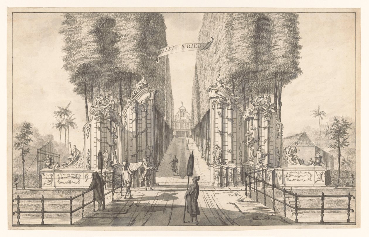 Utsikt över landet Weltevreden i Batavia Weldt Vried (titel på objekt) av Johannes Rach