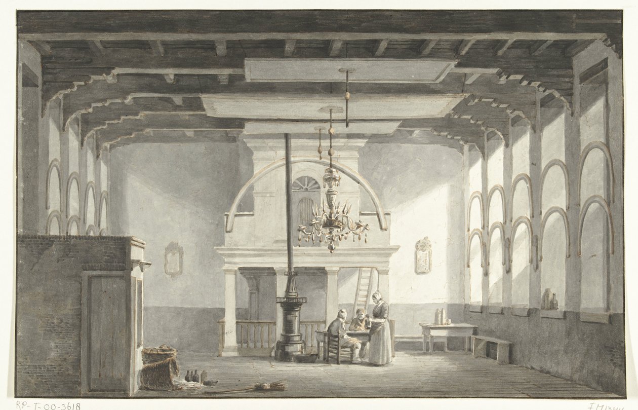 Salen i Kloveniersdoelen i Dordrecht där nationalsynoden hölls åren 1618-1619, 1836 av Johannes Rutten (signed by artist)