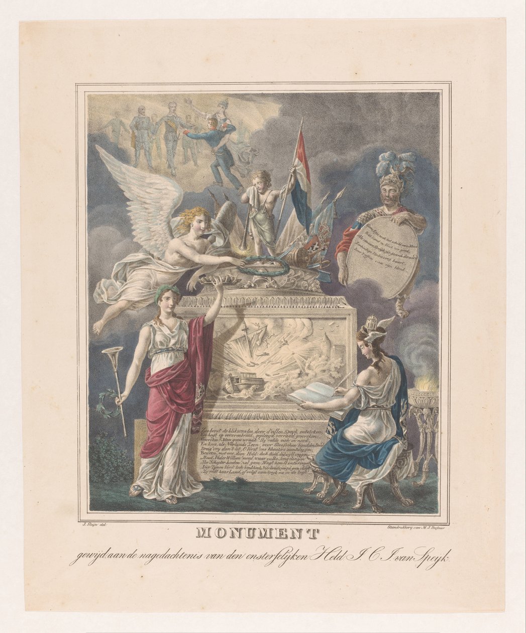 Allegoriskt begravningsmonument för Jan Carel Josephus van Speijk Monument tillägnat minnet av den odödlige hjälten J.C.J. van Speijk (titel på objekt) av Johannes Steyn