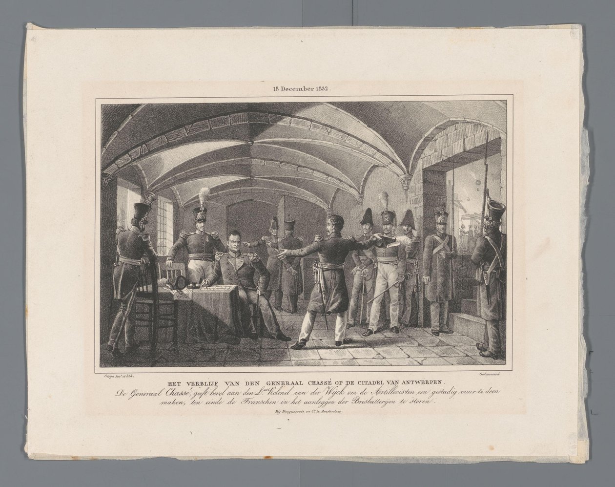 The Stay of the General Chassé at the Citadel of Antwerpen / (18 december 1832.) (titel på objektet) Fyra plattor för försvaret av citadellet 10-18 december 1832 (serietitel) av Johannes Steyn