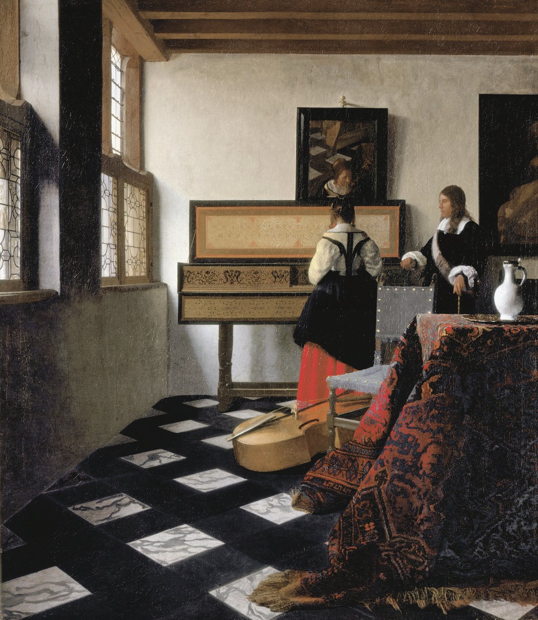 Damen på Virginal med en gentleman, "The Music Lesson av Johannes Vermeer
