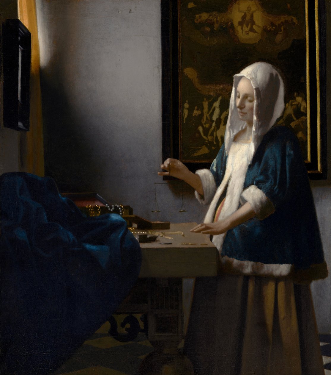 Frau mit Waage av Johannes Vermeer