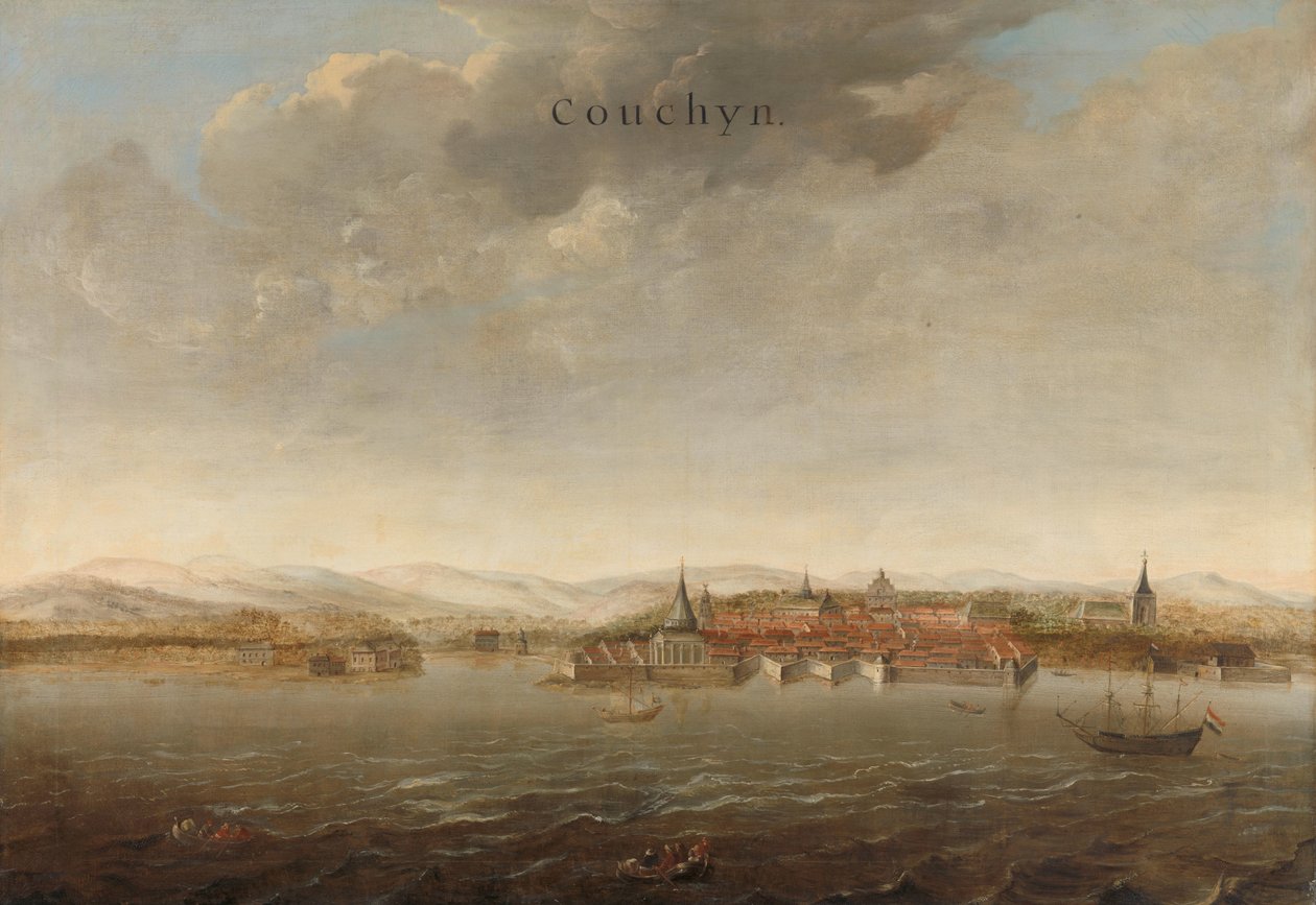 Vy över Cochin på Malabarkusten i Indien Vy över Cochin på Malabarkusten i Indien Couchyn (titel på objekt) av Johannes Vinckboons (attributed to)