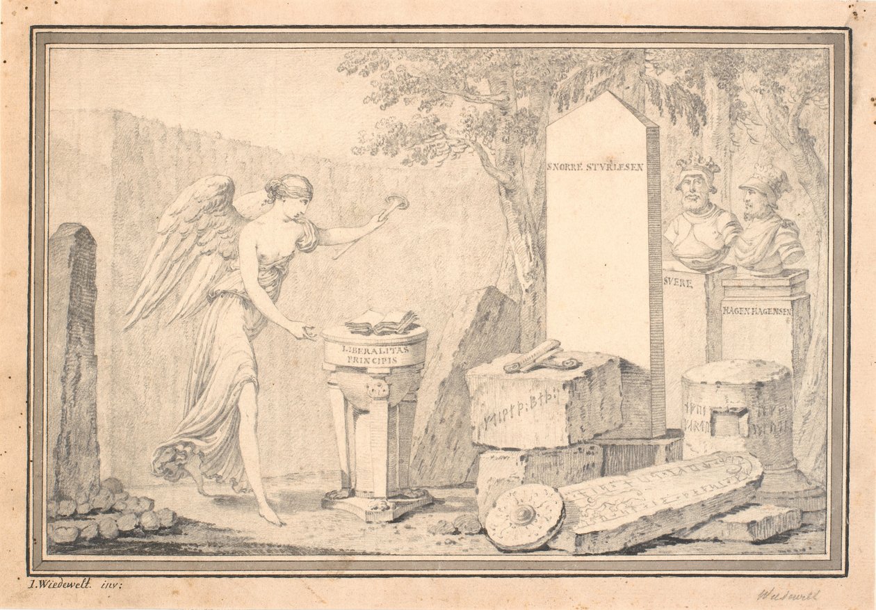 Titelvinjett till Snorri Sturleson (red. G. Schiøning): Heimskringla, Vol. I, 1778 av Johannes Wiedewelt