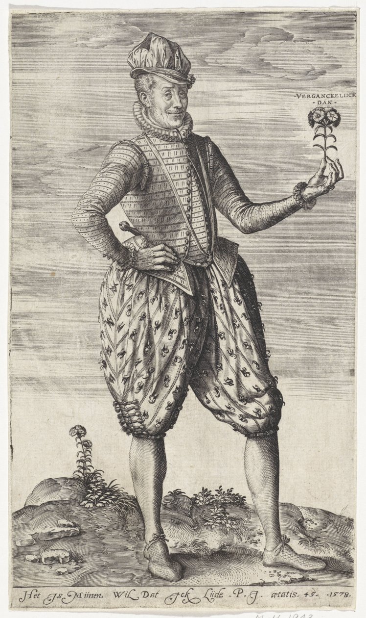 Okänd man med nejlika Verganckeliick dan (titel på objekt) av Johannes Wierix