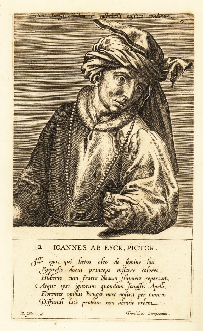 Porträtt av Jan van Eyck, nederländsk målare av tidig nordrenässanskonst av Johannes Wierix